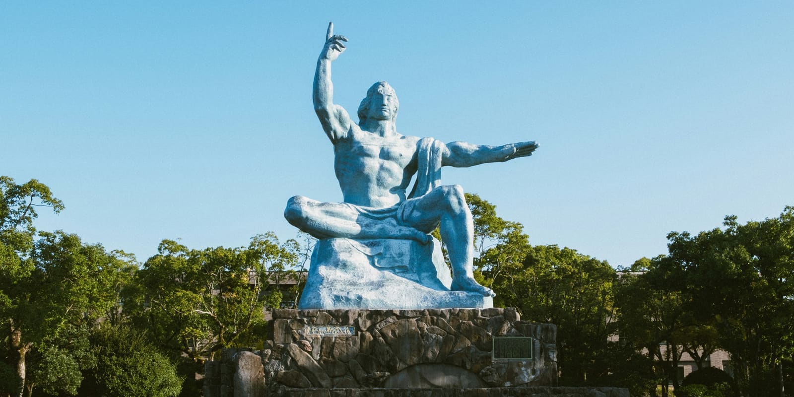 The bronze Peace Statue and surrounding plaza at Nagasaki Peace Park in Matsuyama-machi, Nagasaki