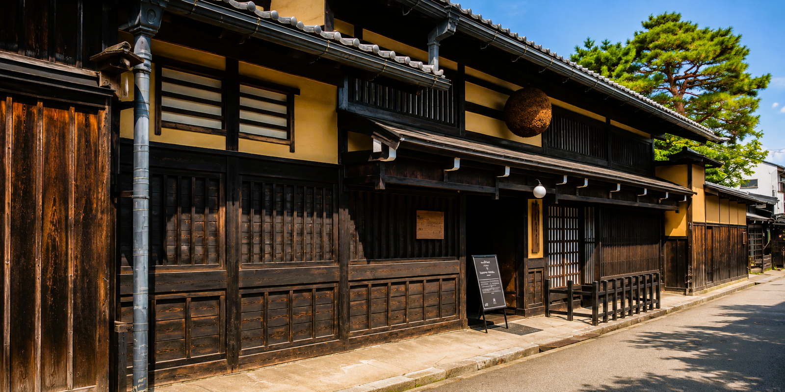 Exposed wooden roof-beam atrium inside Yoshijima Heritage House in Takayama