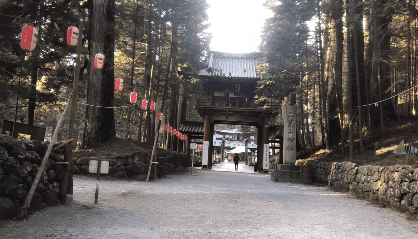 Forest pathway at Nikko Futarasan Shrine surrounded by cedar trees
