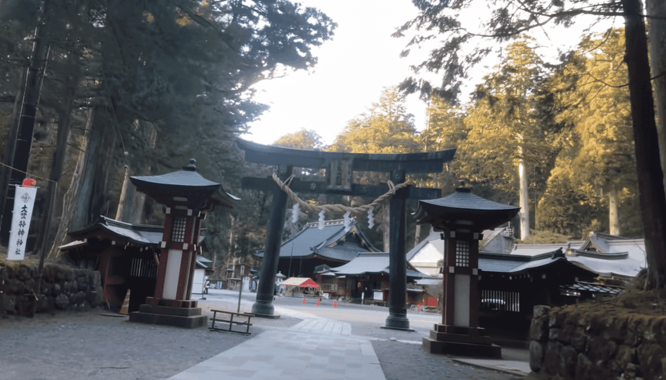 Traditional shrine architecture at Nikko Futarasan Shrine in autumn