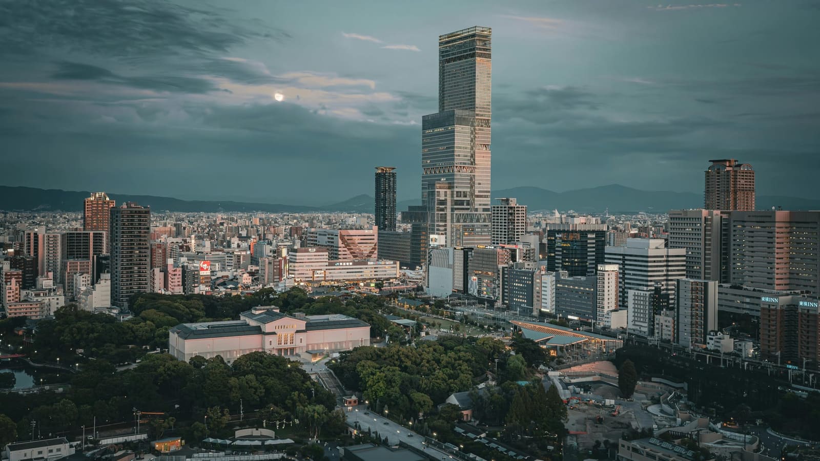 Abeno Harukas skyscraper observation deck with panoramic view over Osaka cityscape and surrounding region, Japan