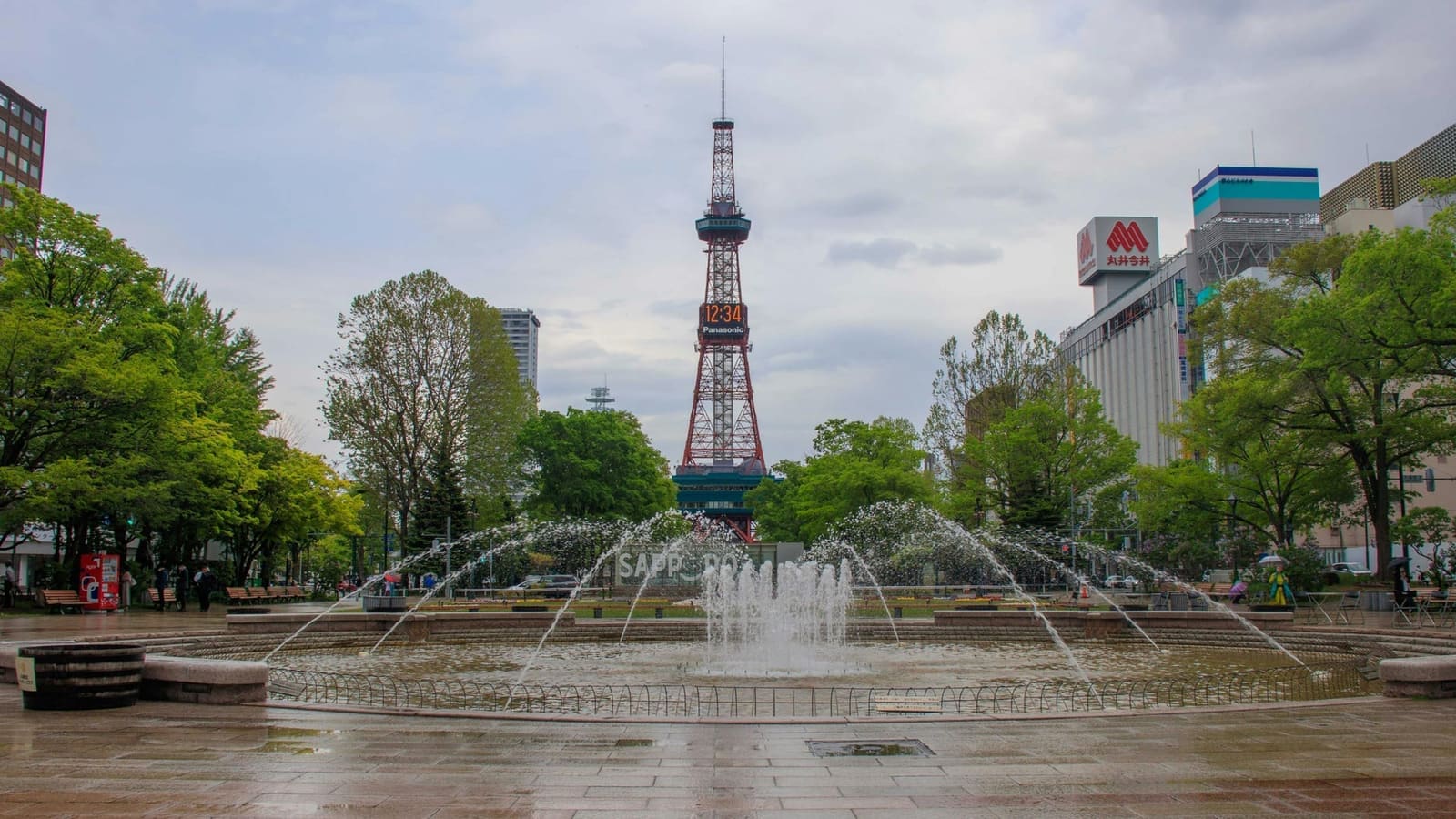 Odori Park fountains and seasonal scenery Sapporo Japan