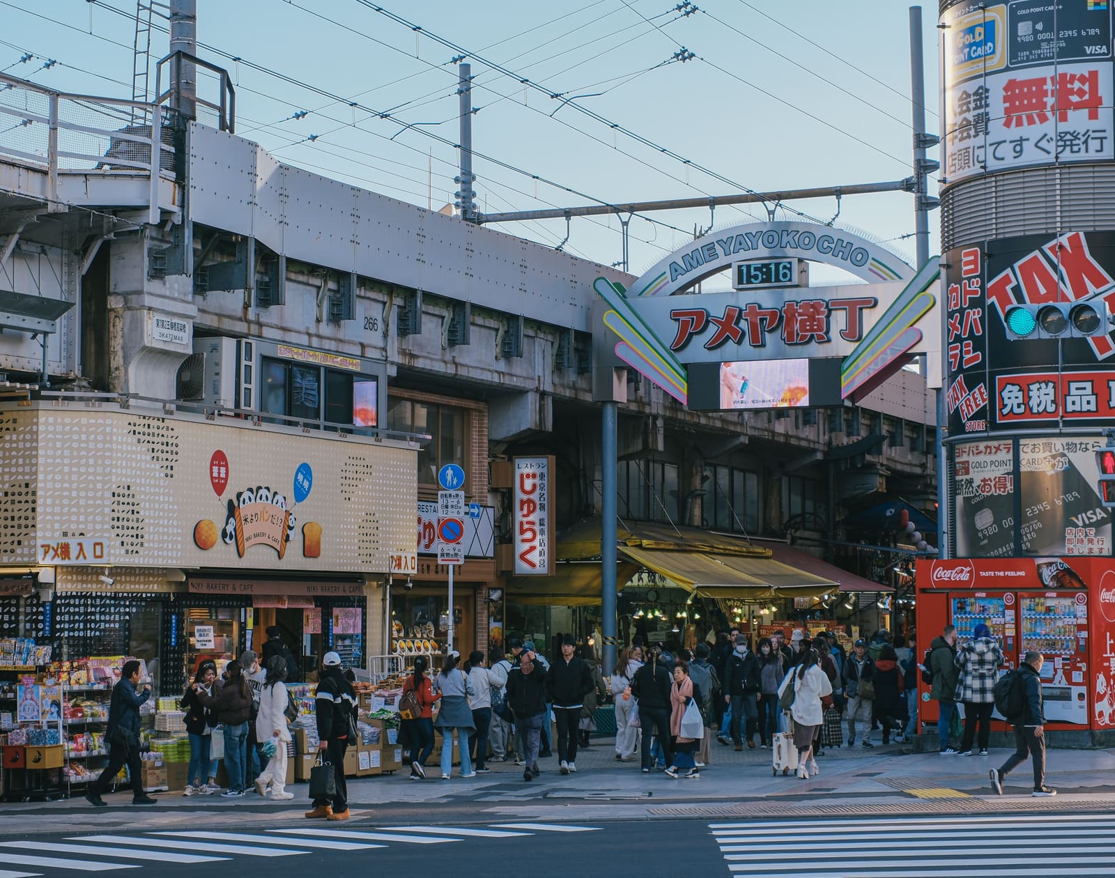 Ameya-Yokocho market street - busy outdoor market stalls, Ueno, Tokyo, Japan