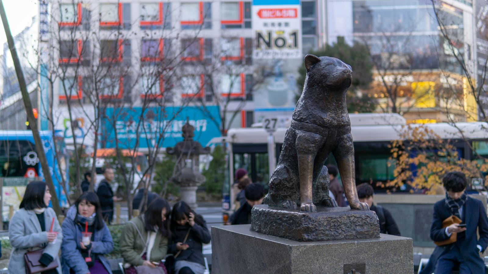 Crowds gathered at Hachiko Plaza directly beside Shibuya Crossing and Shibuya Station
