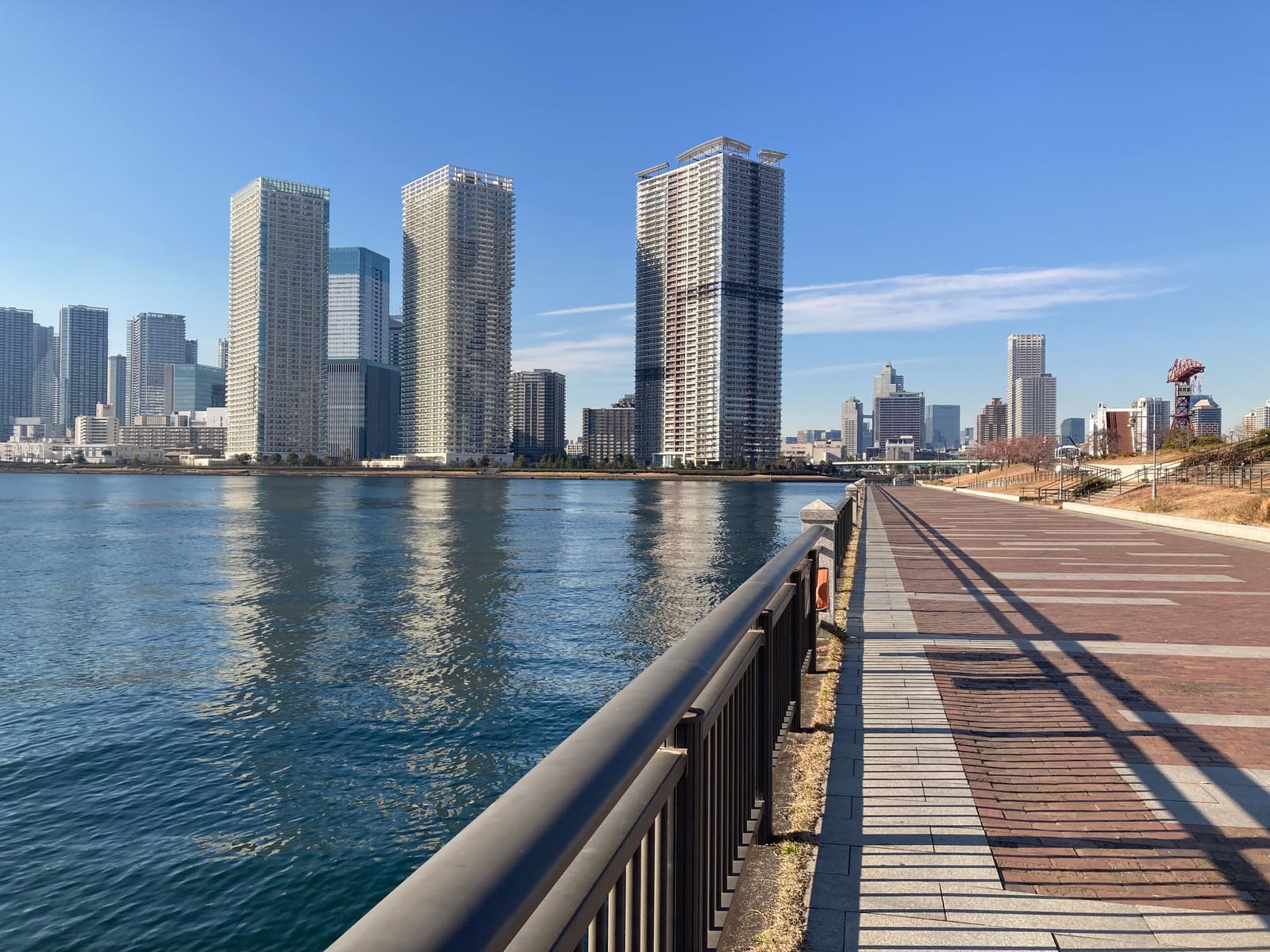 Sumida River walkway near Asakusa with Tokyo Skytree visible in the background