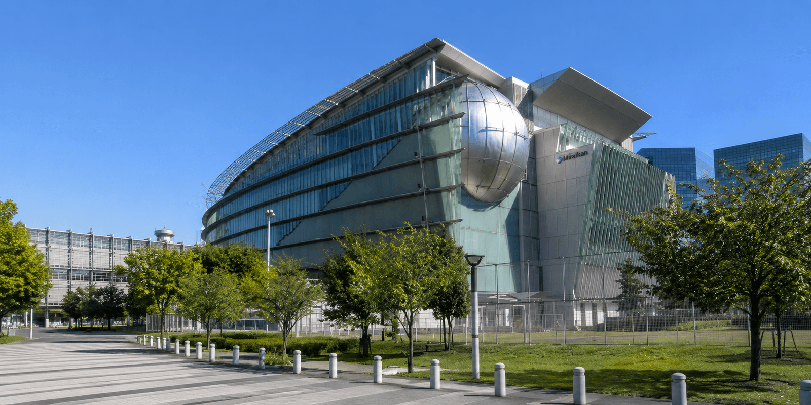 Miraikan's distinctive glass and steel exterior with its Geo-Cosmos globe in Odaiba, Koto, Tokyo, Japan