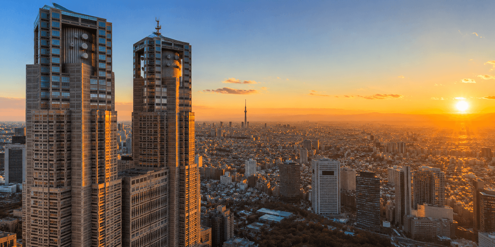 Panoramic view over the Shinjuku skyline and city lights from the Tokyo Metropolitan Government Building observatory, Tokyo, Japan