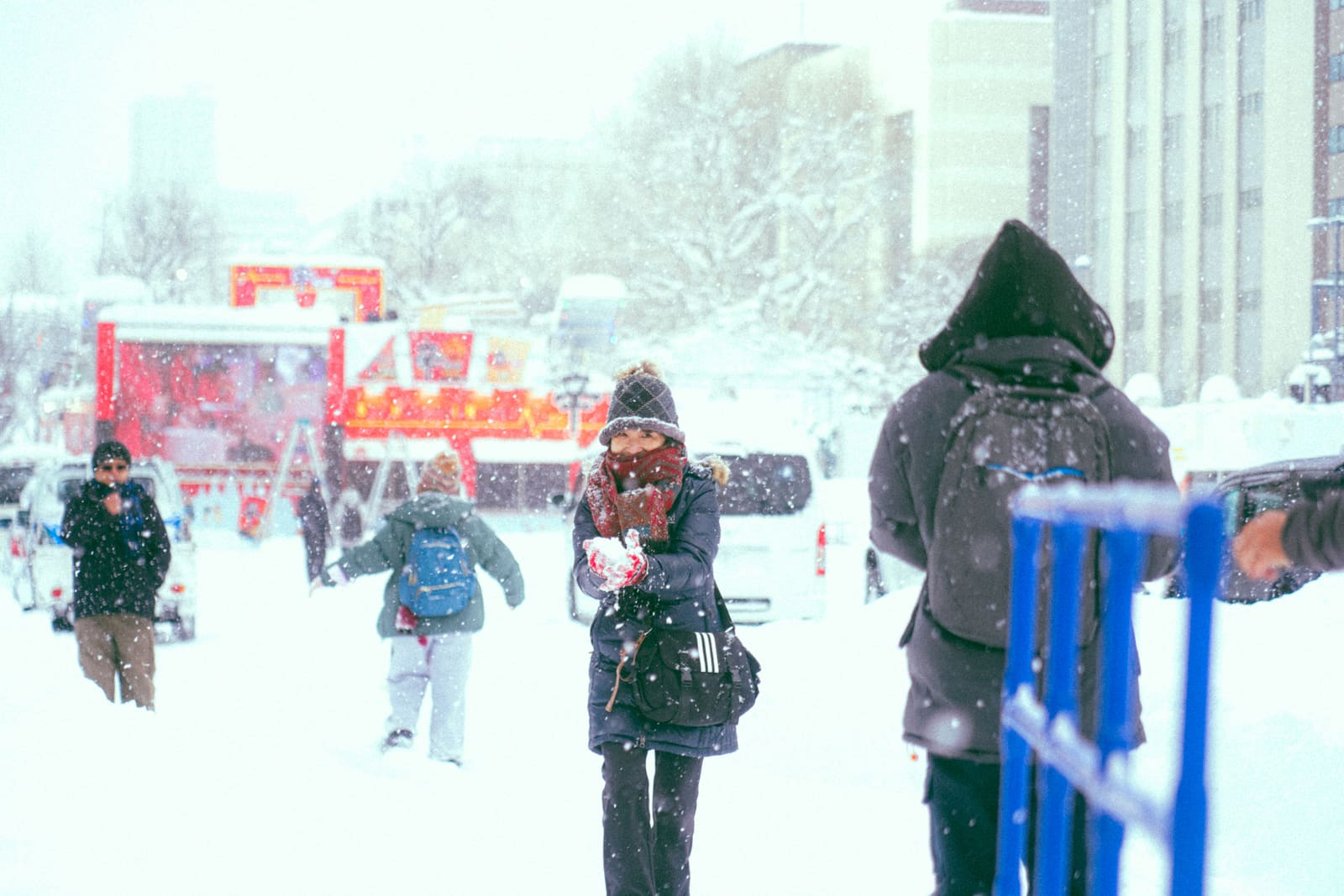 Snow-covered cityscape evoking Hokkaido's winter season