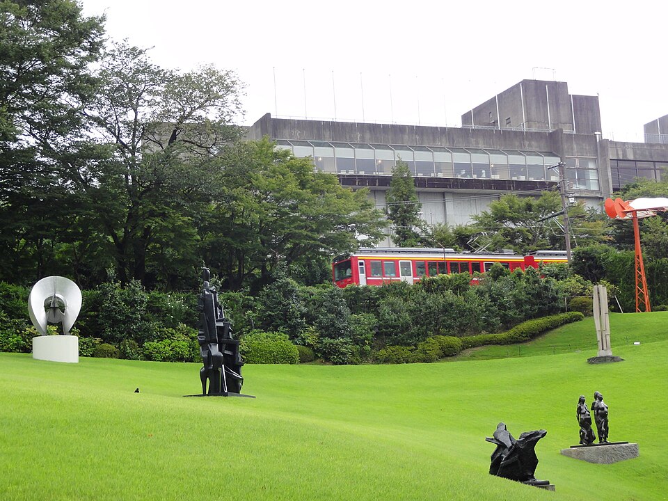 Sculptures and pathways through landscaped gardens Hakone Open Air Museum Japan