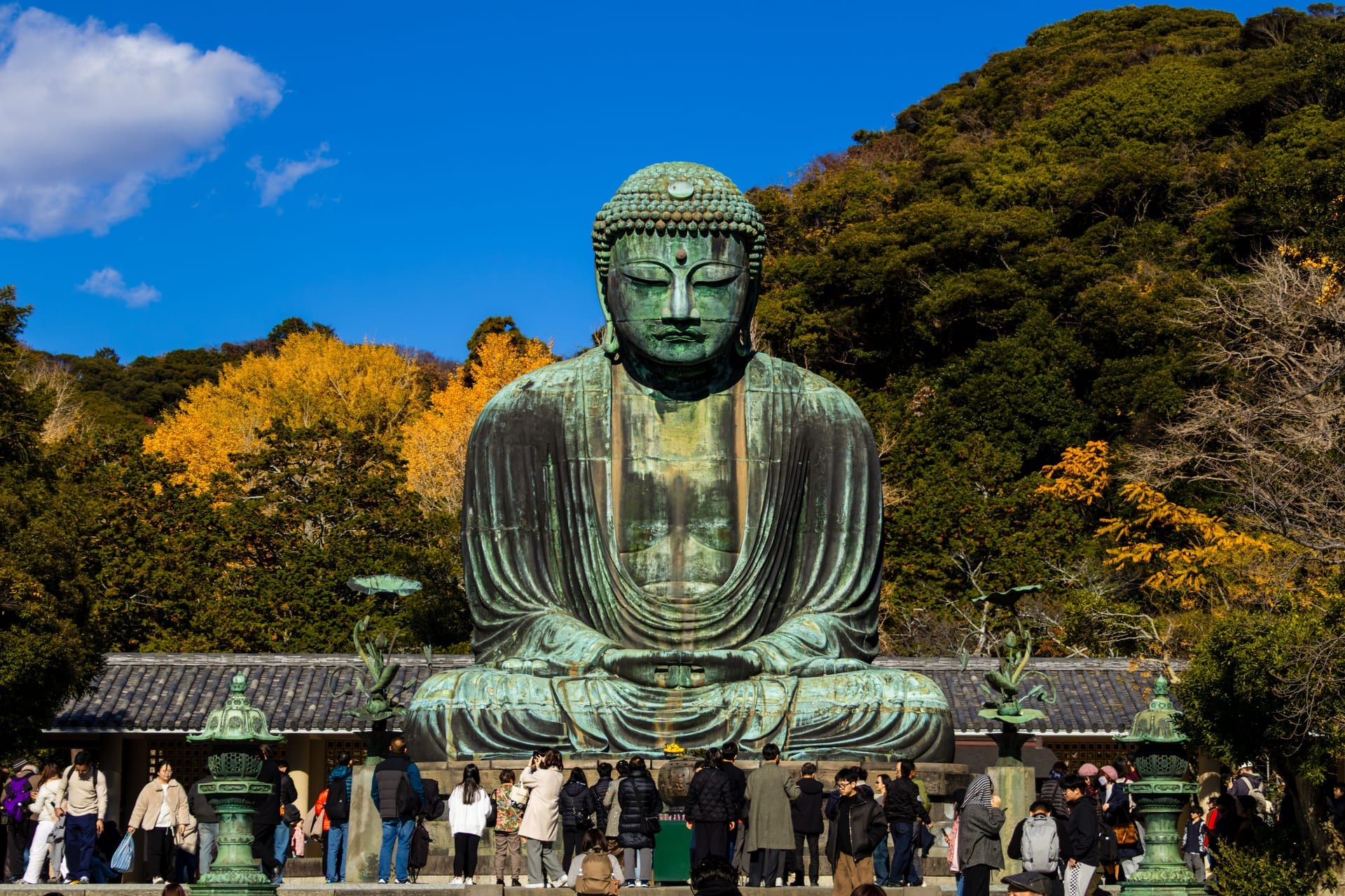Close-up view of the Great Buddha bronze statue at Kotoku-in Temple