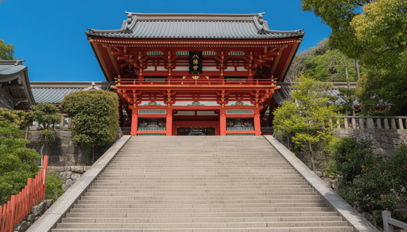 Vermilion torii gates along the approach to Tsurugaoka Hachimangu Shrine