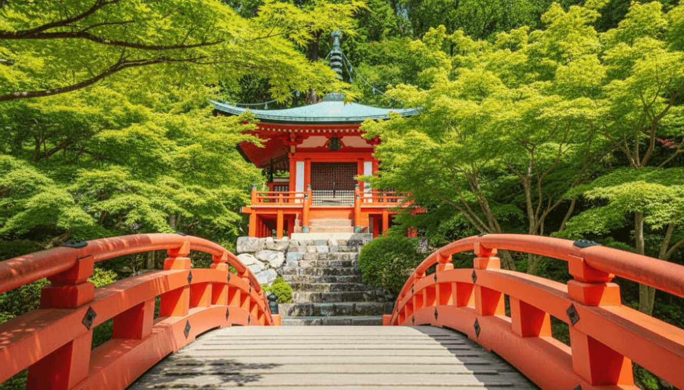 Daigo-ji Temple five-story pagoda surrounded by cherry blossoms in full bloom in spring, Kyoto