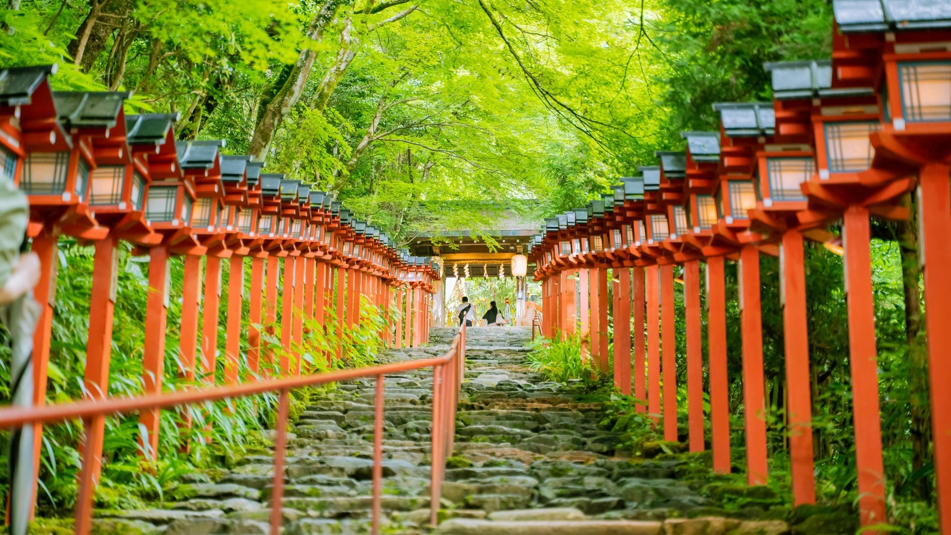 Water fortune ritual basin at Kifune Shrine with omikuji papers in the sacred stream