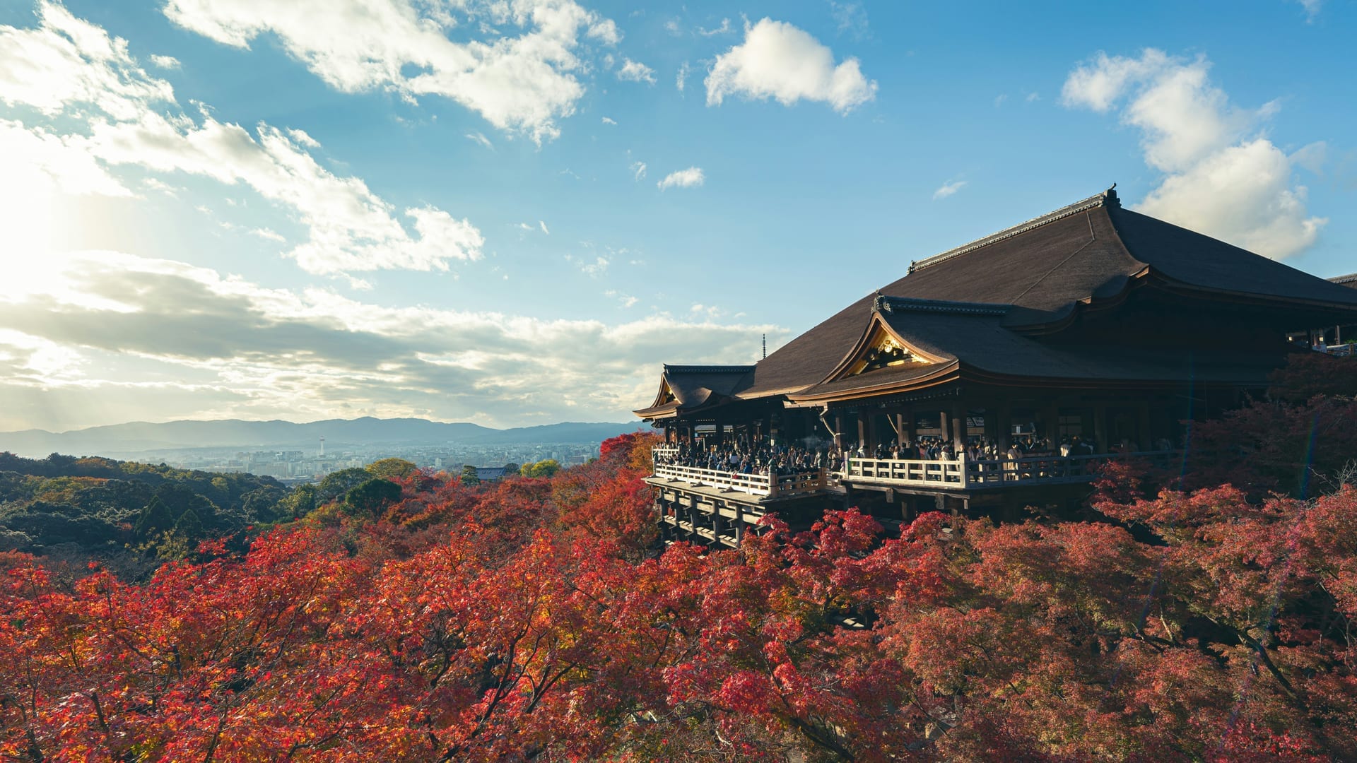 Otowa Waterfall and Jishu Shrine within the temple grounds of Kiyomizu-dera, Kyoto