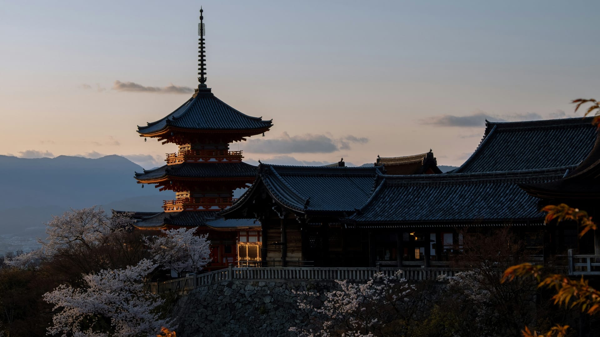 Kiyomizu-dera Temple surrounded by autumn foliage on the forested slopes of eastern Kyoto