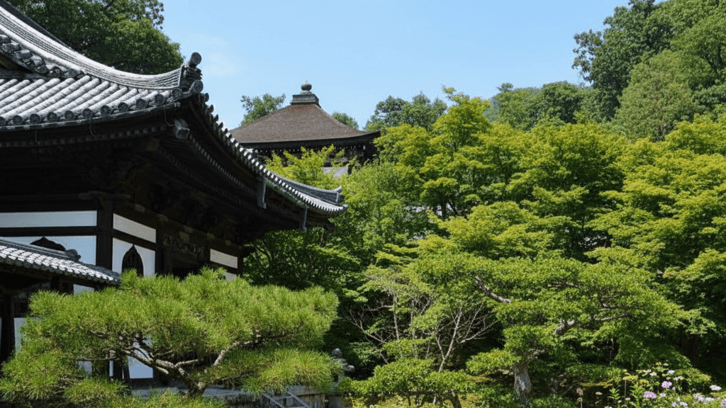 Reflective garden ponds and stone bridges at Kodai-ji Temple in Kyoto's Higashiyama district