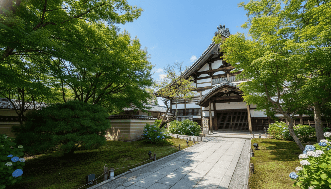 Intimate bamboo grove with narrow stone paths at Kodai-ji Temple in Kyoto