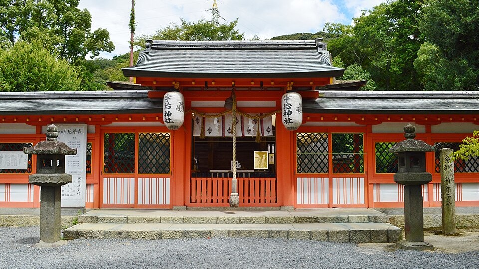 Scenic view of the Uji River with historic bridges and forested riverbanks