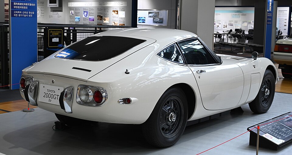 Early Toyota automobile exhibit in the Automobile Pavilion at the Toyota Commemorative Museum in Nagoya