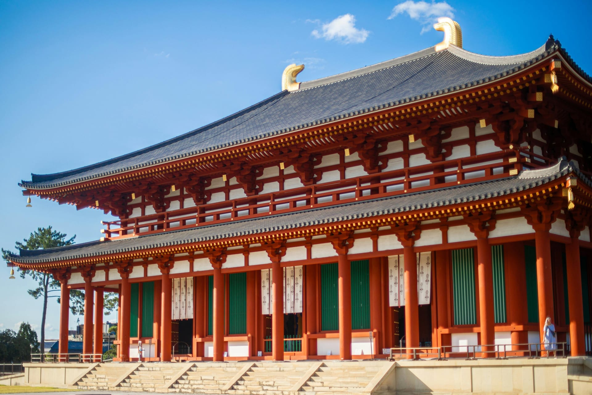 Kofuku-ji Temple grounds and Central Golden Hall wide view Nara Japan