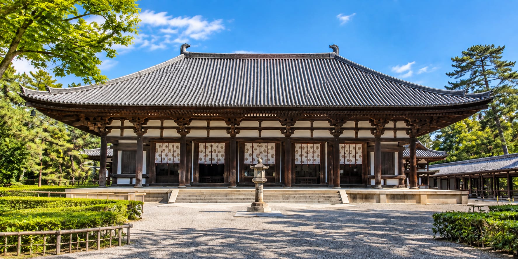 Toshodaiji Temple Kondo Hall hipped roof and open courtyard Nara Japan
