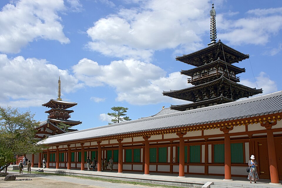 Yakushiji Temple ancient East Pagoda three-story historic structure Nishino-kyo Nara Japan