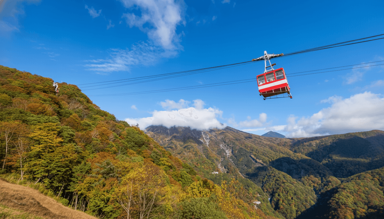 Akechidaira Ropeway cable car with mountain views in Nikko Japan