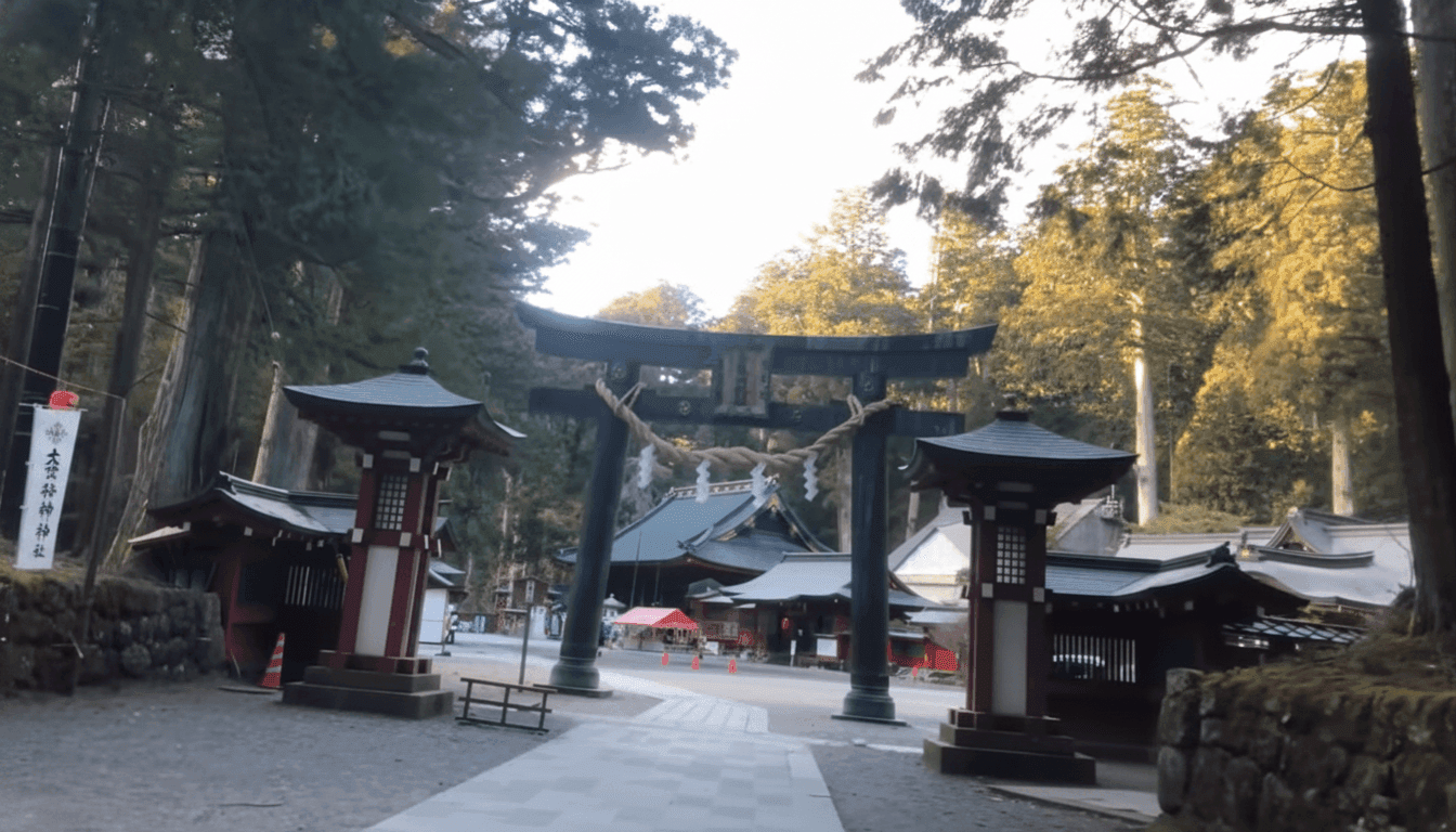 Traditional shrine architecture at Nikko Futarasan Shrine in autumn