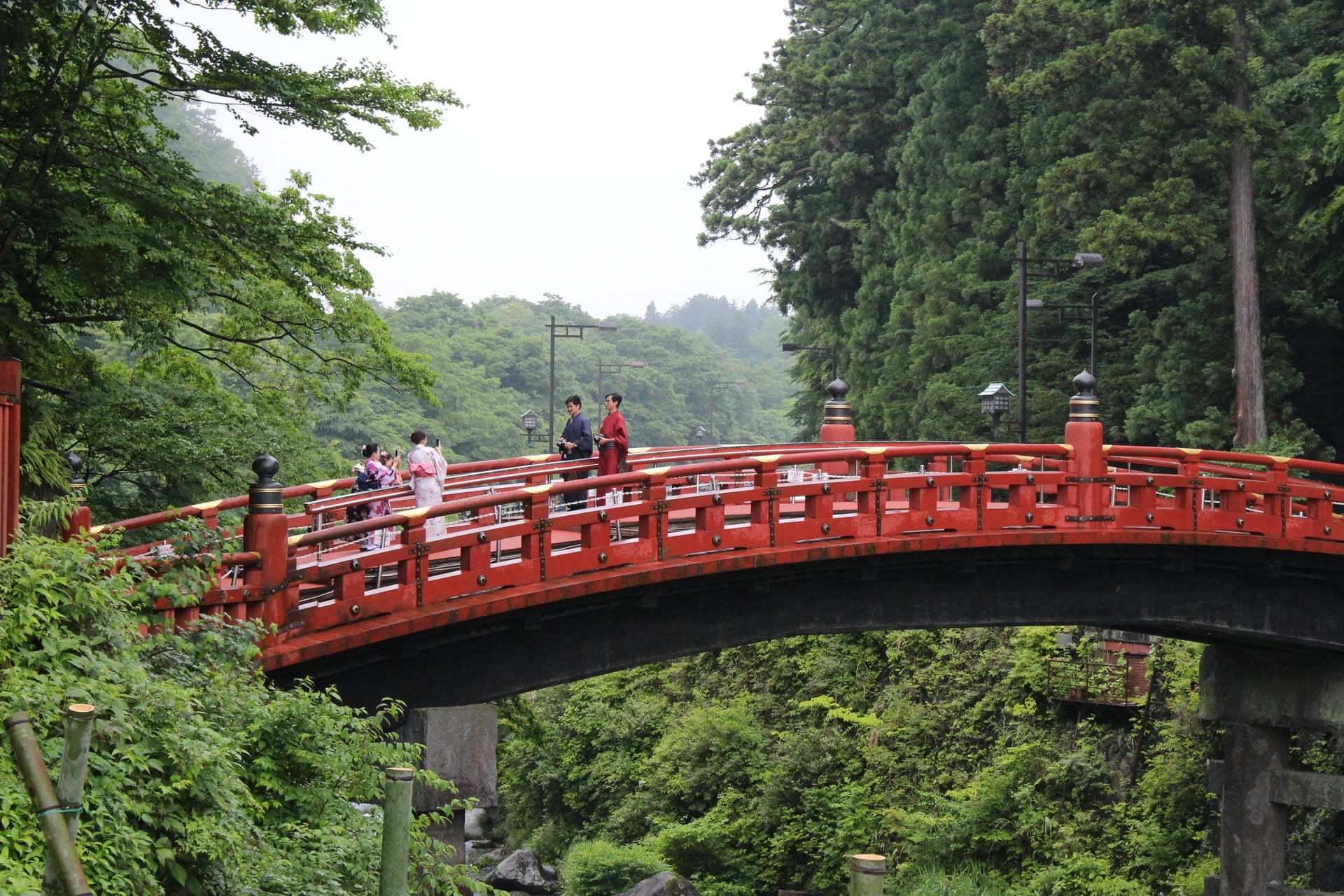 Shinkyo Bridge vermilion sacred bridge over the Daiya River in Nikko