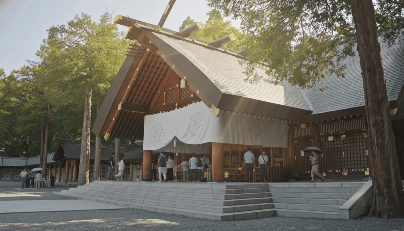 Hokkaido Shrine wooden buildings and grounds Sapporo Japan