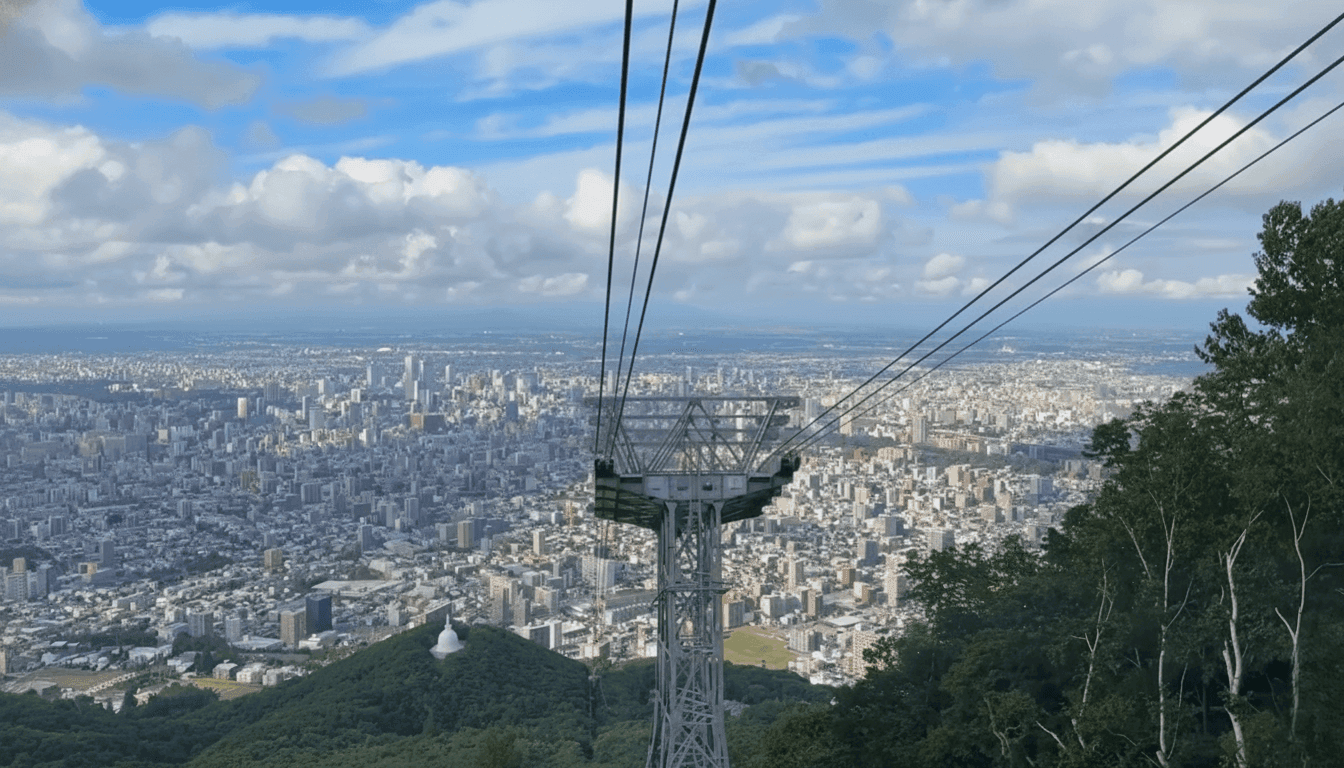 Mount Moiwa panoramic daytime view of Sapporo city Japan