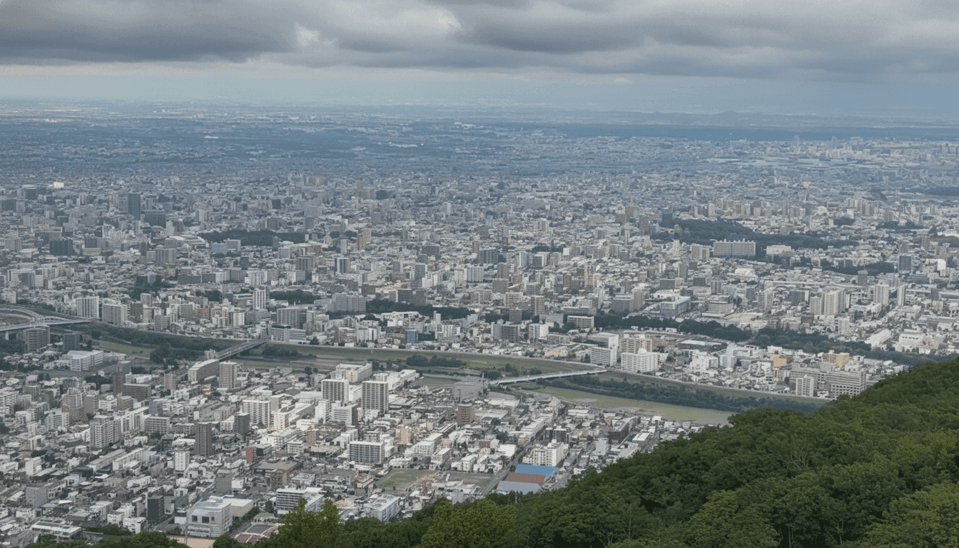 Mount Moiwa forested slopes and observation area Sapporo Japan