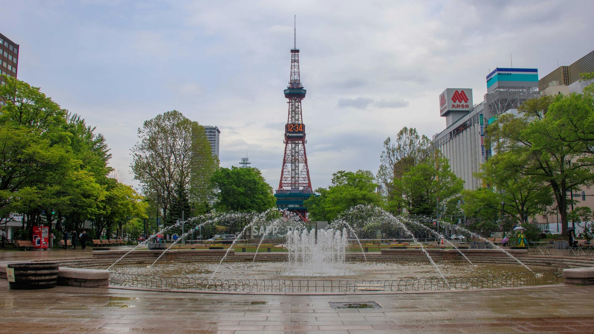 Odori Park fountains and seasonal scenery Sapporo Japan
