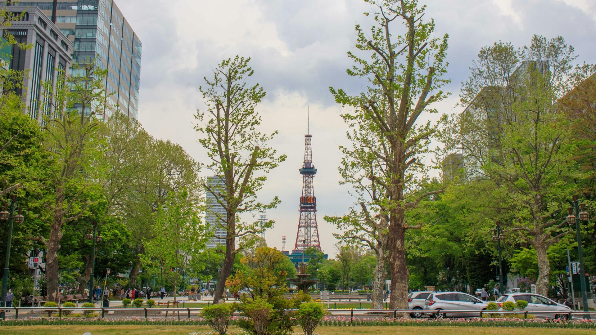 Sapporo TV Tower view over Odori Park Japan
