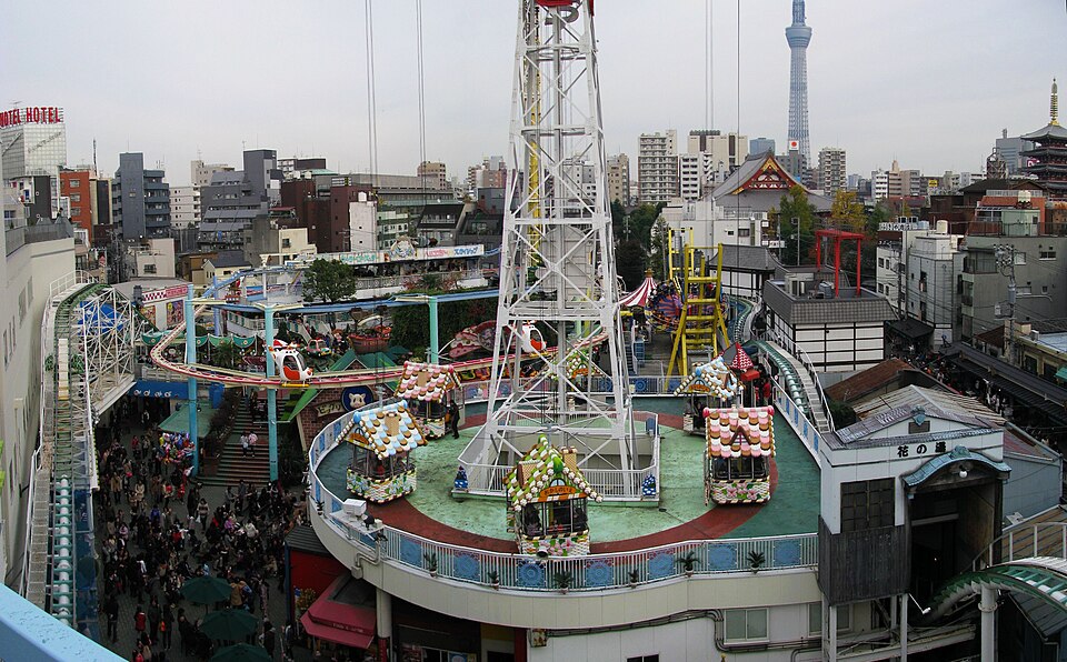 Hanayashiki amusement park colorful entrance near Senso-ji Temple in Asakusa