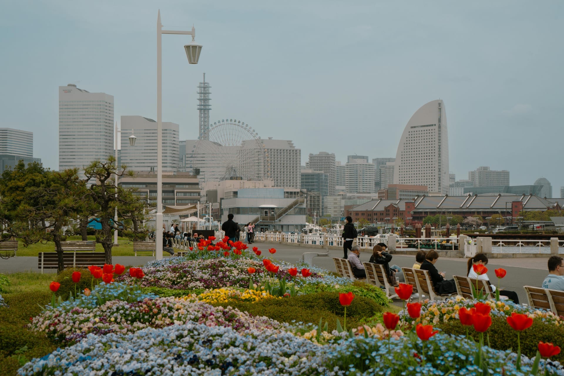 Wide waterfront promenade and gardens at Yamashita Park