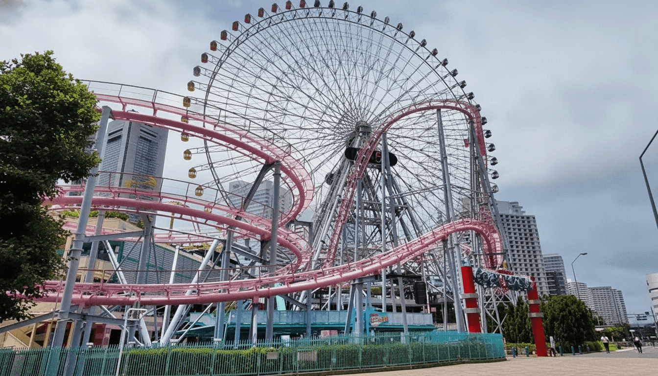 Cosmo Clock 21 Ferris wheel illuminated at night in Yokohama Cosmo World
